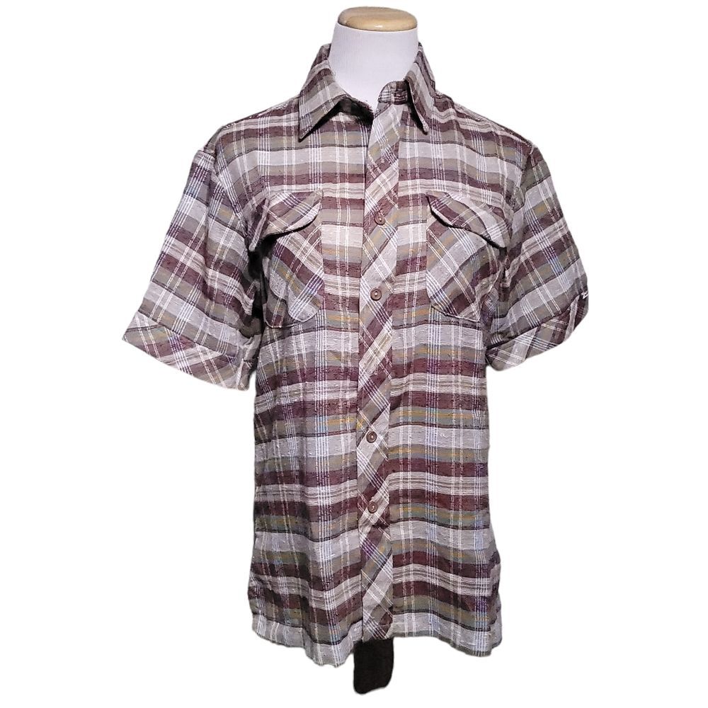 Kennington LTD California Vintage Button Up Shirt Striped Plaid Retro Mens 15.5